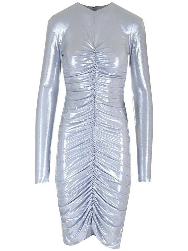 Norma Kamali 브이넥 셔링 프론트 드레스 ST2243LMD25_813MISTYBLUE