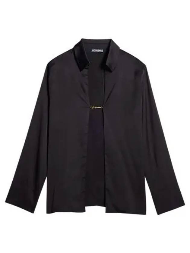 W 자크뮈스 라 슈미즈 노트 오픈 참 로고 셔츠 블랙 W Jacquemus La Che Notte Open Charm Logo Shirt Black