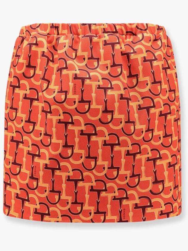 구찌 아이코닉 홀스빗 올오버 프린트 미니 H라인 스커트 오렌지