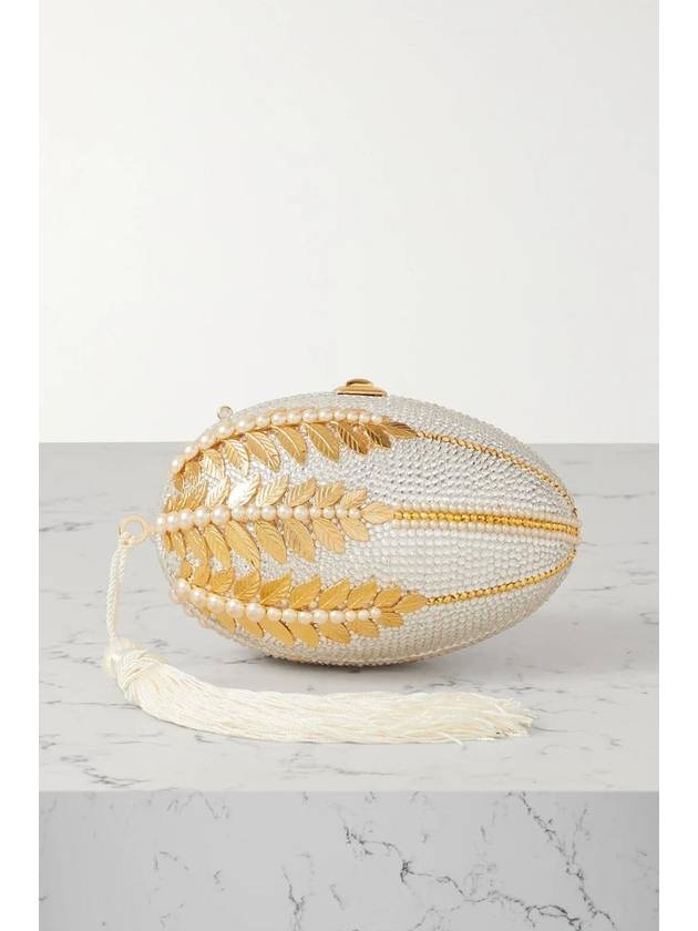 주디스 리버 코어쳐 Fringed crystal and pearl embellished silver tone clutch