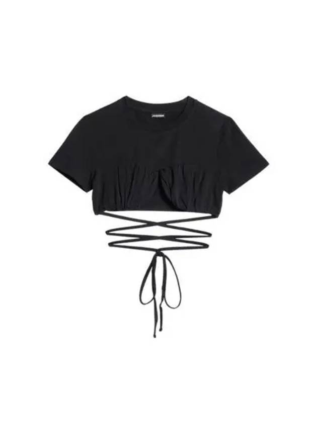 W 자크뮈스 르 티셔츠 바치 개더드 브라 티셔츠 블랙 W Jacquemus Le T Shirt Baci Gathered Bra T Shirt Black