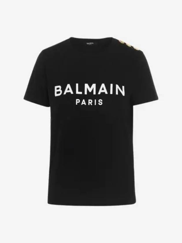 W 발망 파리 프린트 티셔츠 블랙 W Balmain T Shirt with Paris Print Black