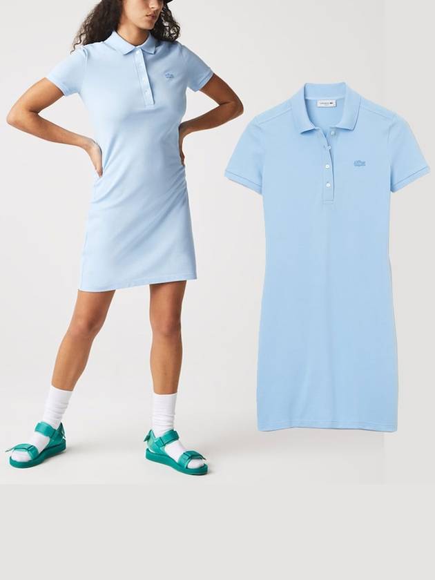 라코스테 여성 스트레치 코튼 피케 폴로 드레스 테니스 원피스 Blue