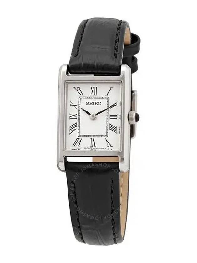 4201994 Seiko Quartz White Dial Black Leather Ladies Watch