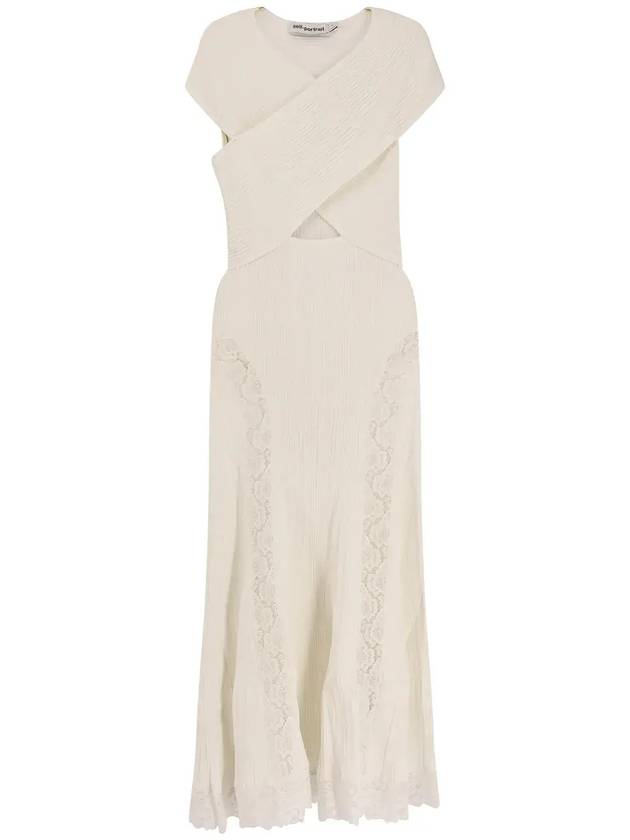 셀프 포트레이트 니트 레이스 인서트 미디 드레스 SS25026MW_WHITE