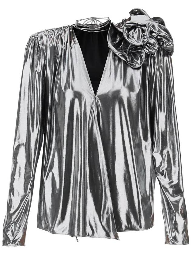 Magda Butrym 로즈 아플리케 긴팔 블라우스 191723_SLVER