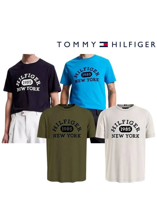 타미힐피거 바시티 모노타입 로고 탑 반팔티셔츠 카키 화이트 네이비 블루