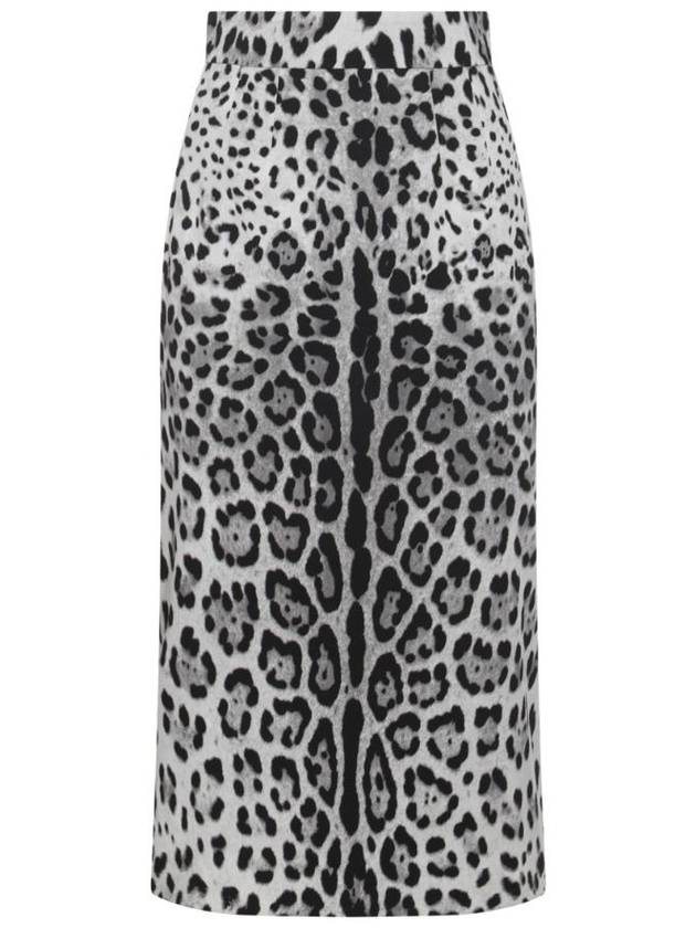 돌체앤가바나 레오파드 프린트 샤르뫼즈 펜슬 스커트 그레이