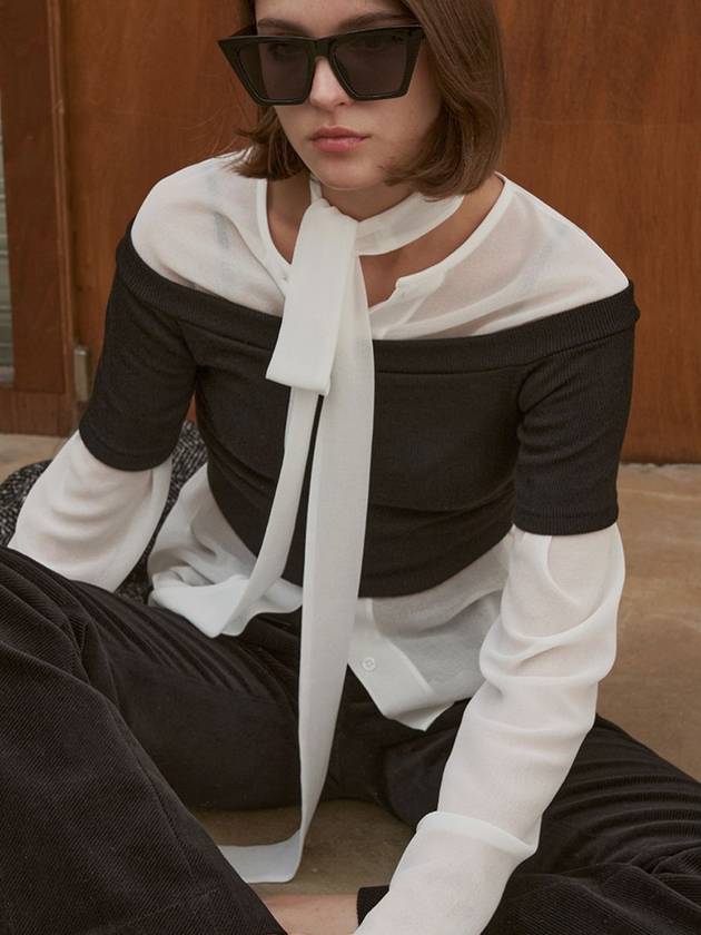 시그레이트 여성 슬랙스 화이트 SHEER TIE BLOUSE