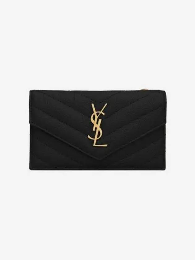 생로랑 그랑 드 뿌드르 엠보스드 레더 카산드라 마틀라세 프라그망 플랩 카드 케이스 블랙 Saint Laurent Cassandre Matelasse Fragments Flap Card Case in Grain de Poudre Embossed Leather Black