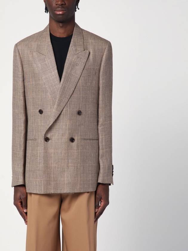 LARDINI Brown double-breasted jacket in Prince of Wales pattern