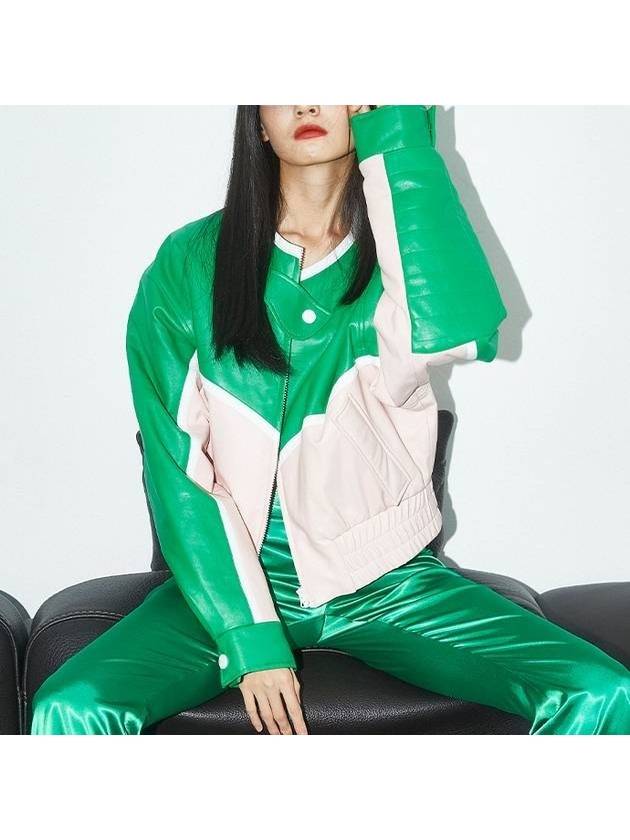로맨틱스 레이싱 가죽 퀼팅 자켓 그린