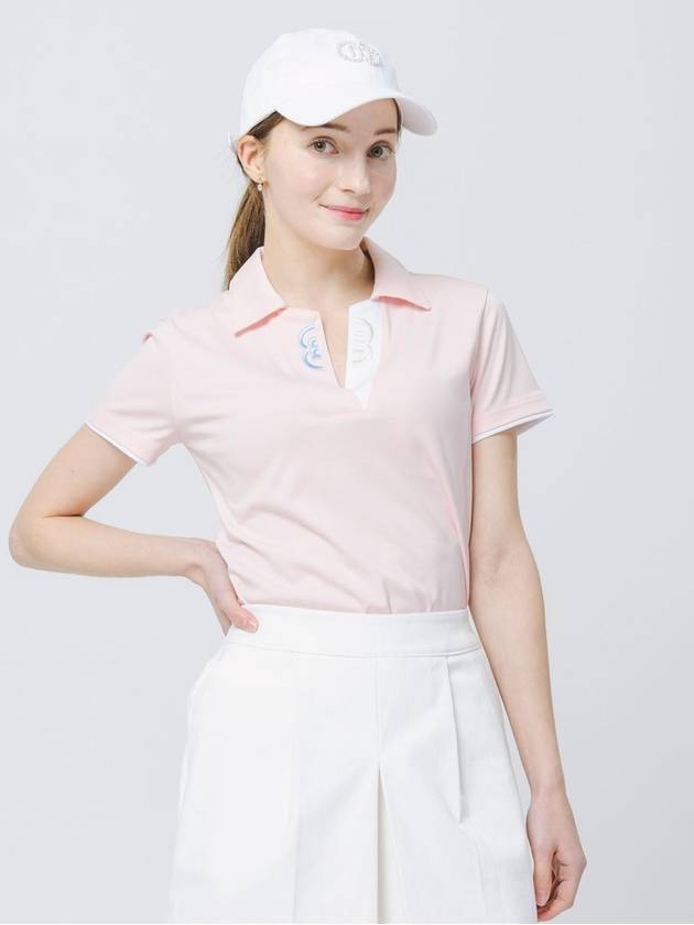 23SS 골프 오픈 넥 셔츠카라 라이트 핑크 반팔 티셔츠 DO3222TS03