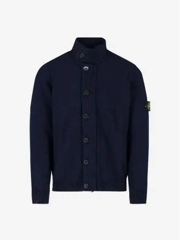 스톤 아일랜드 547A3 램스울 니트 가디건 네이비 블루 22FW Stone Island 547A3 Lambswool Knit Cardigan Navy Blue 22FW