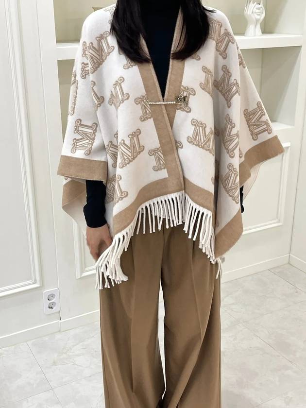 24FW 막스마라 FRINESTD 모노그램 로고 울 판쵸 베이지 242673