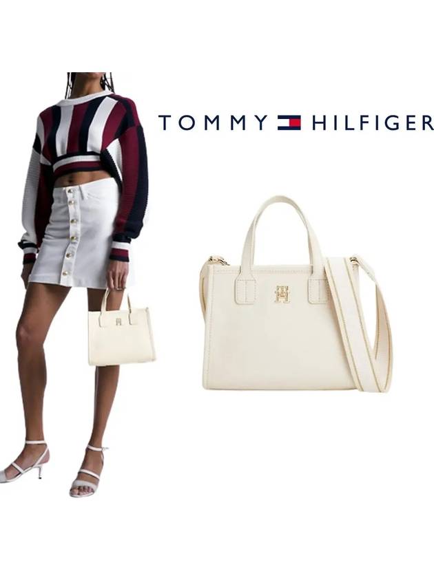 타미힐피거 여성 TH 엠블럼 탈착식 지퍼 지갑 미니 토트백 가방 아이보리