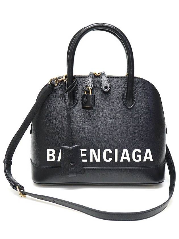 550645 블랙 레더 로고 프린팅 빌 탑핸들 스몰 2WAY