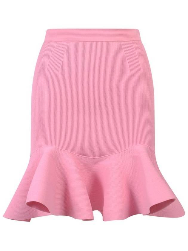 알렉산더 맥퀸 러플 리브드 A라인 스커트 핑크