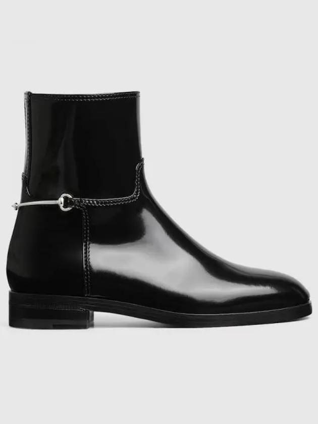 구찌 여성 슬림 호스빗 앵클 부츠 블랙 광택 가죽 811375AADZD1000