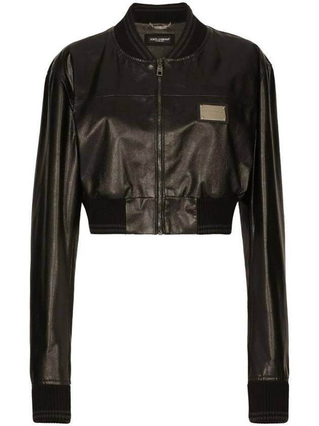 돌체앤가바나 로고 장식 가죽 크롭 재킷 F9R14LGDBVO