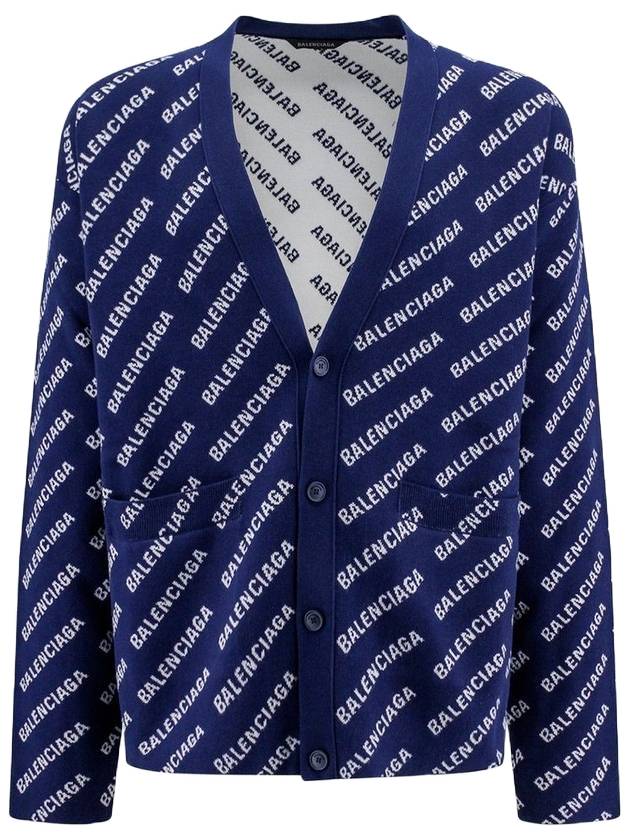 발렌시아가 미니 올오버 로고 니트 가디건 블루