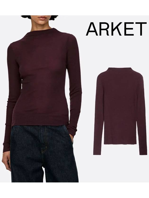아르켓 맨투맨 여성 골지 니트 울 탑 티셔츠 버건디