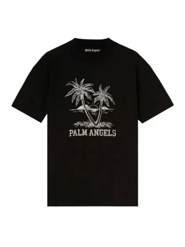 팜 엔젤스 선셋 팜스 클래식 티셔츠 블랙 화이트 Palm Angels Sunset Palms Classic T Shirt Black White