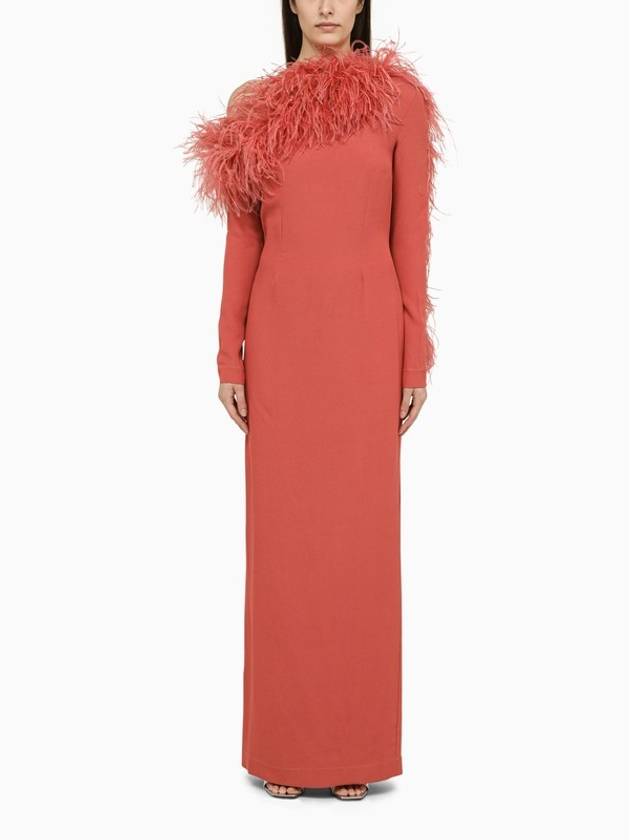 Taller Marmo Peony-coloured long dress with feathers