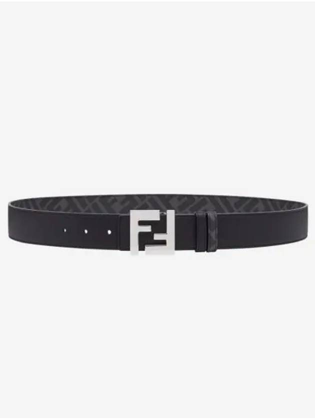 펜디 리버시블 그레이 레더 스터드 클로저 FF 버클 벨트 블랙 실버 Fendi Reversible Grey Leather FF Buckle With Stud Closure Belt Black Silver
