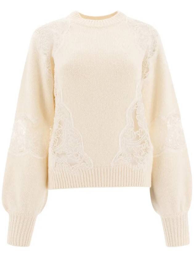 엘리 사브 레이스 디테일 크루넥 점퍼 TO102NF24KWL01_POWDERWHITE