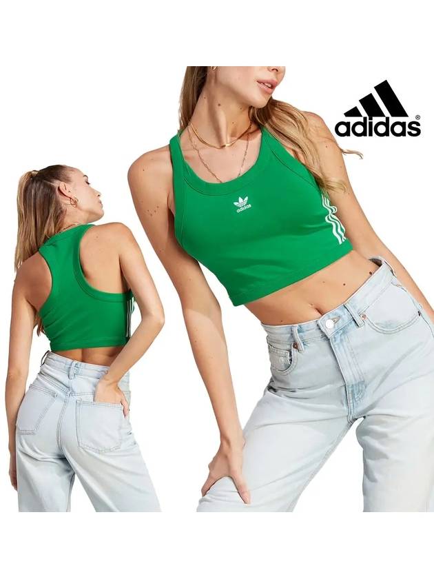 아디다스 여성 클래식 3스트라이프 탱크 탑 나시 티셔츠 그린