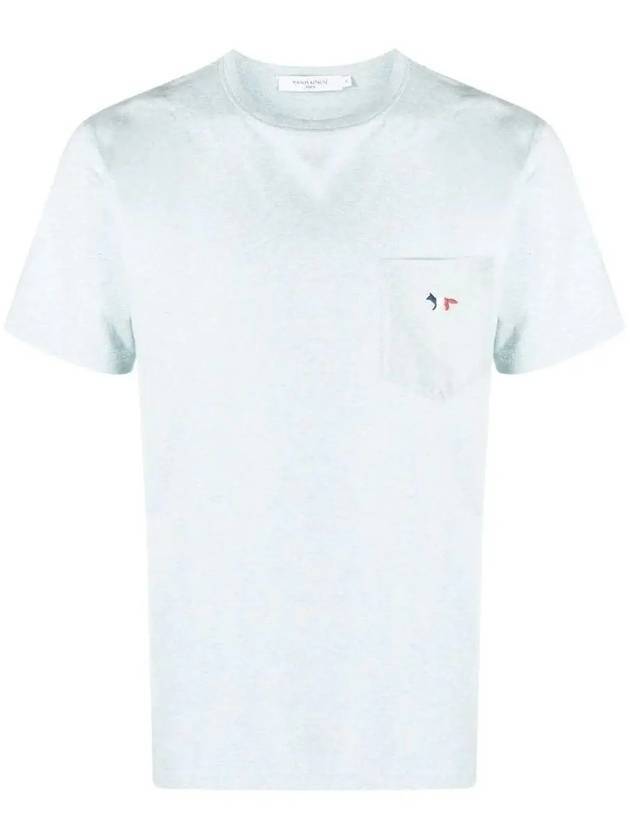 메종키츠네 트리컬러 폭스 패치 클래식 포켓 반팔 티셔츠 블루