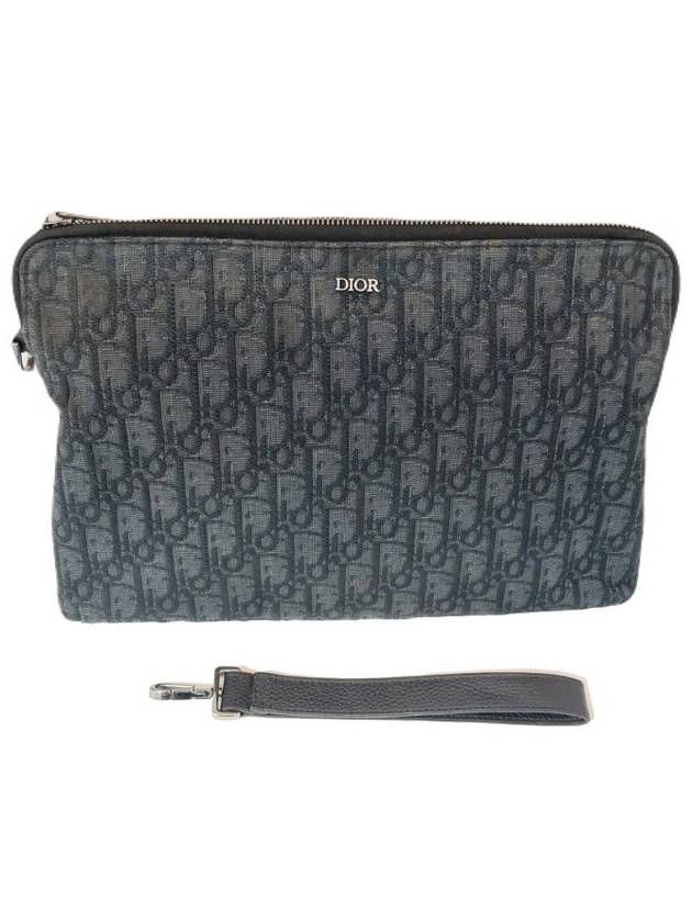 디올 DIOR 오블리크 자카드 은장 클러치 파우치 스트랩 남녀공용