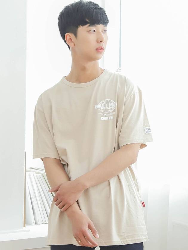코드아이엠 지구 로고 프린팅 오버핏 반팔 티셔츠 베이지