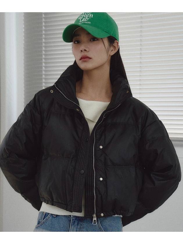 더그린랩_에코 레더 크롭 패딩 점퍼_블랙