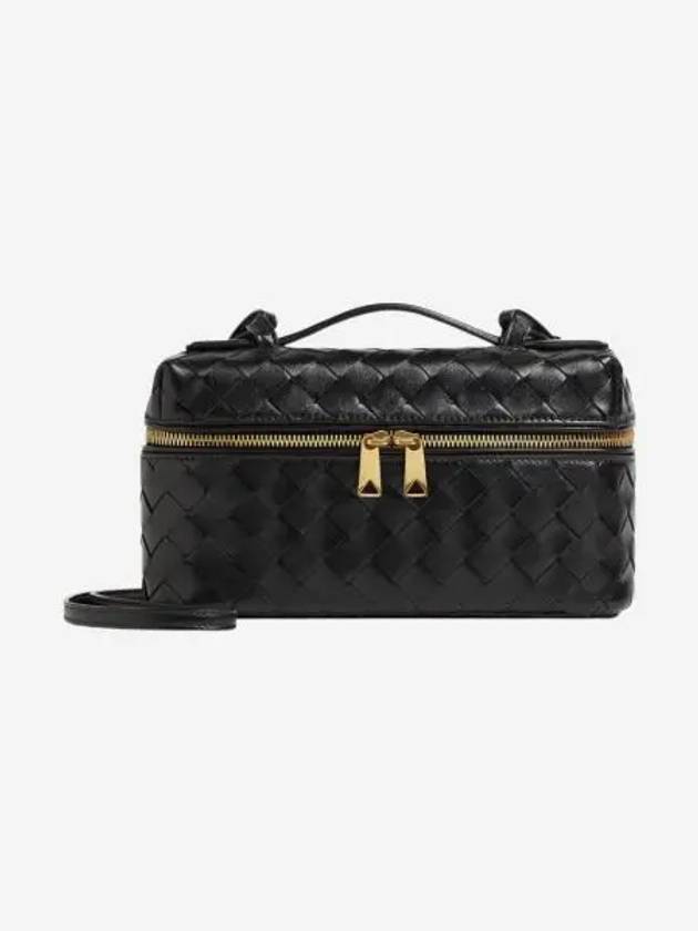 보테가 베네타 스트랩 베니티 케이스 블랙 Bottega Veneta Vanity Case on Strap Black