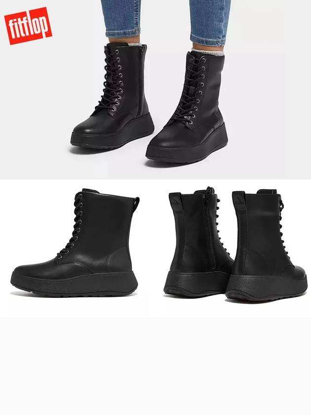핏플랍 F모드 레이스업 플랫폼 내부 지퍼 앵클 부츠 블랙