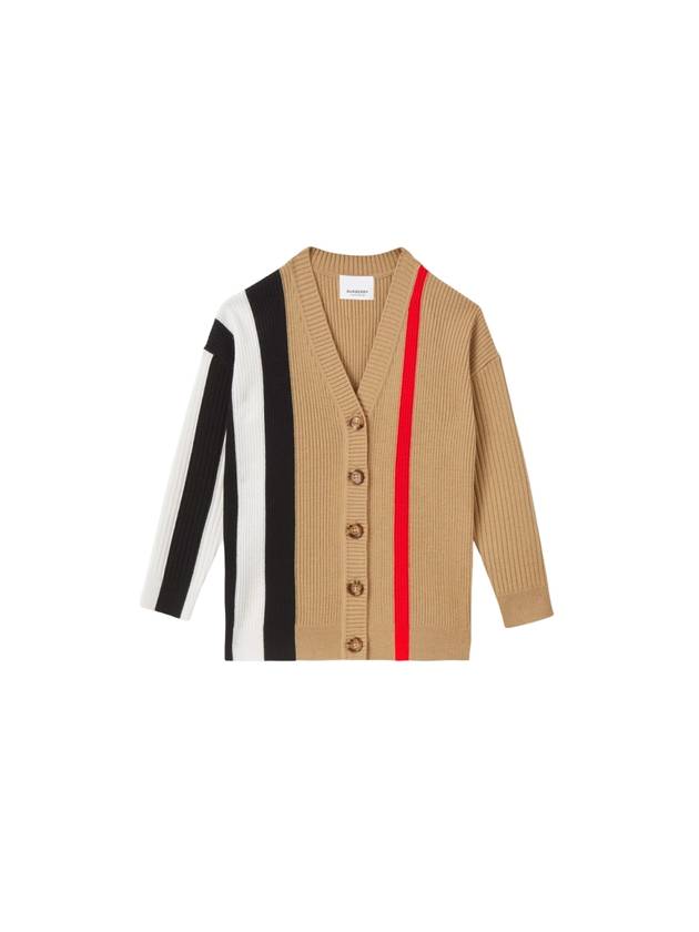 버버리 스트라이프 립 니트 울 가디건 아카이브 베이지