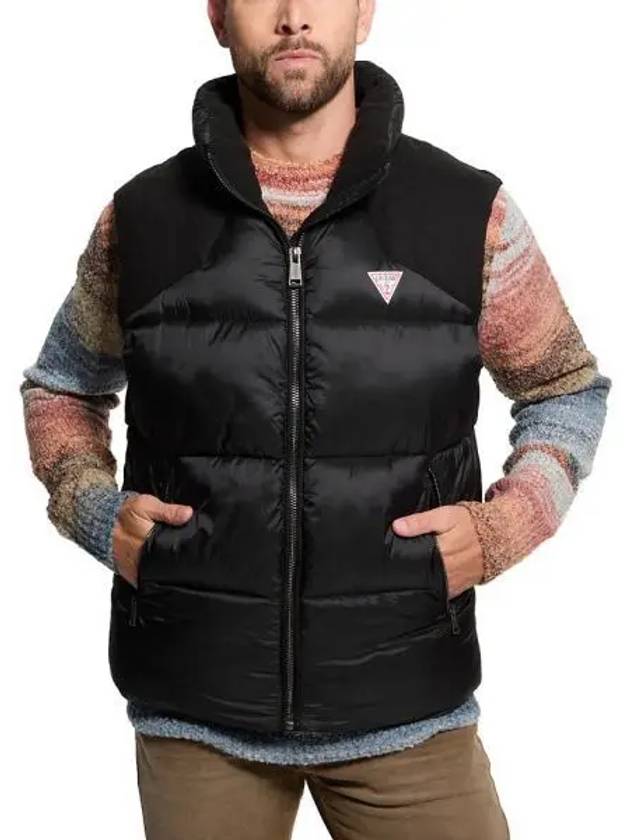 게스 맨즈 패브릭 블럭 푸퍼 패딩 베스트 조끼 제트 블랙 9607573