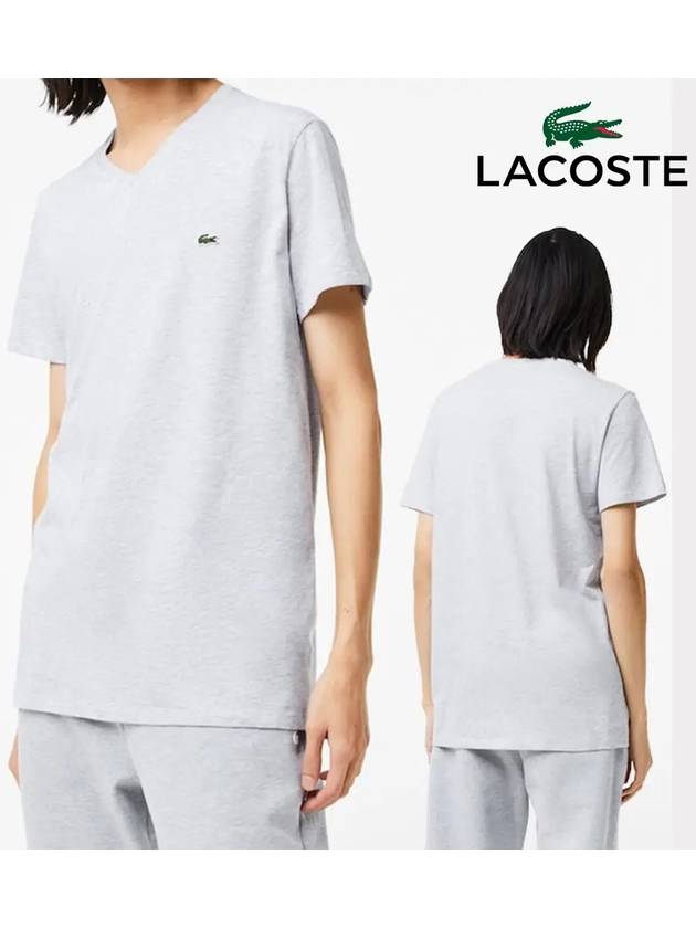 라코스테 피마 브이넥 기본 저지 탑 반팔티셔츠 Grey Chine CCA