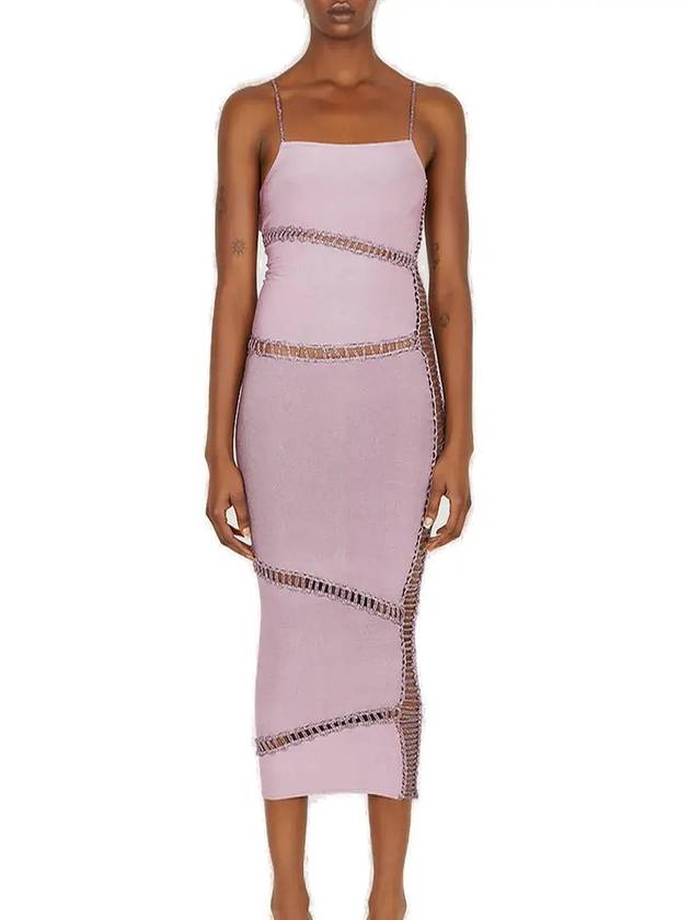 이사 볼더 메탈릭 디테일 스트랩 미디 드레스 22DR04A_PLUM