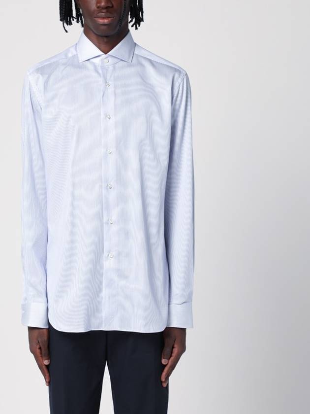 XACUS Striped light blue cotton Travel shirt