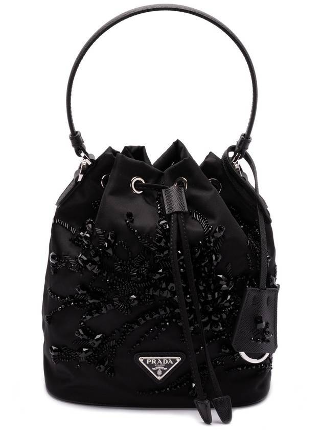 프라다 리나일론 사피아노 레더 버킷 백 블랙