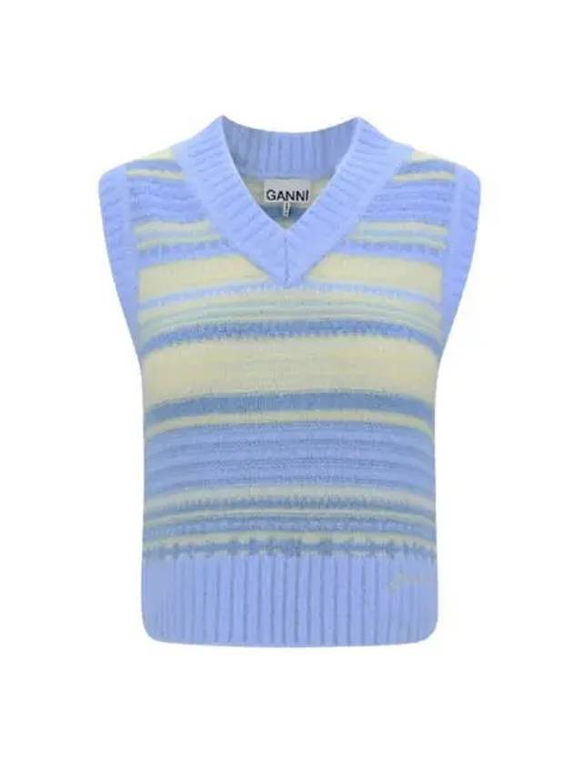 W 가니 소프트 울 스트라이프 베스트 블루 W Ganni Soft Wool Striped Vest Blue