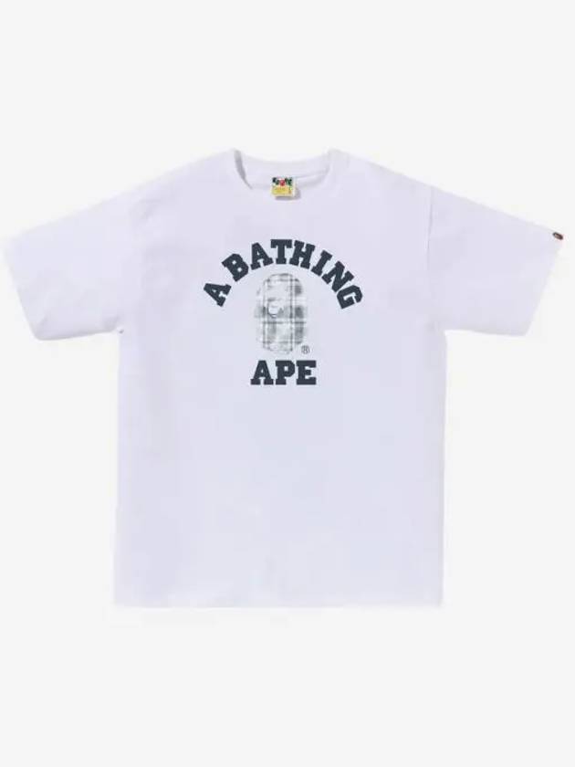 베이프 블리치드 베이프 체크 컬리지 티셔츠 화이트 BAPE Bleached BAPE Check College T Shirt White