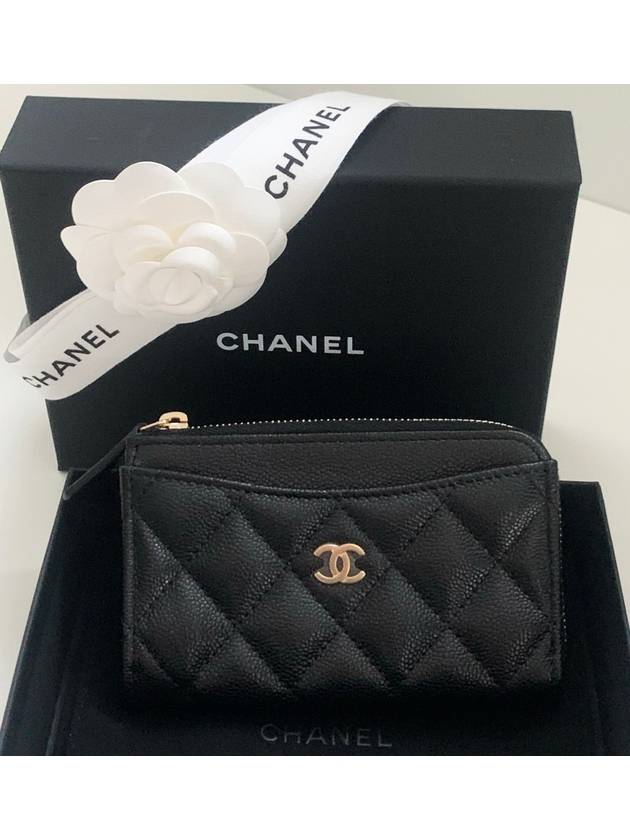 샤넬 클래식 CC 로고 지퍼 카드 홀더 카드지갑 캐비어 블랙 금장 AP3179