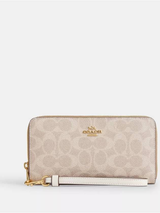 코치 롱 지퍼 어라운드 월렛 시그니쳐 캔버스 장지갑 Gold Sand Chalk
