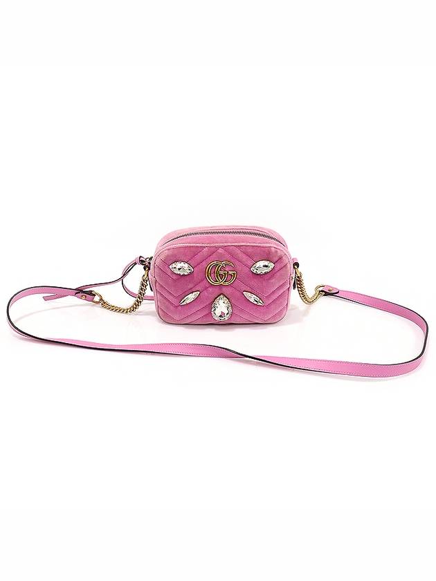 Gucci 구찌 448065 핑크 벨벳 GG 마몽 크리스탈 미니 카메라 크로스백
