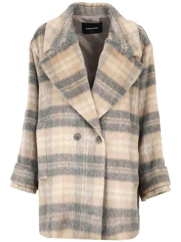 Fabiana Filippi Double-breasted Gray Pink Checked Coat