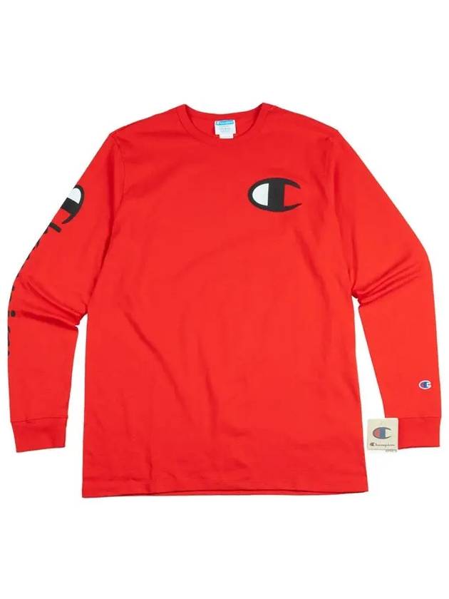 챔피온 헤리티지 C 빅로고 그래픽 남성 긴팔티 레드